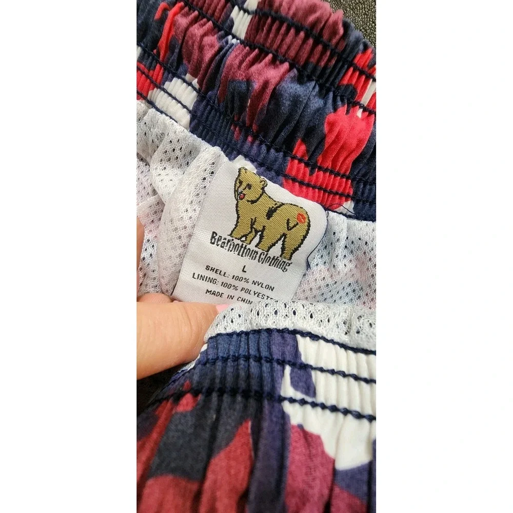 Bear Bottom Swim Trunks Mens Large Red Blue White Bear Print‎ Mesh Lined Stretch